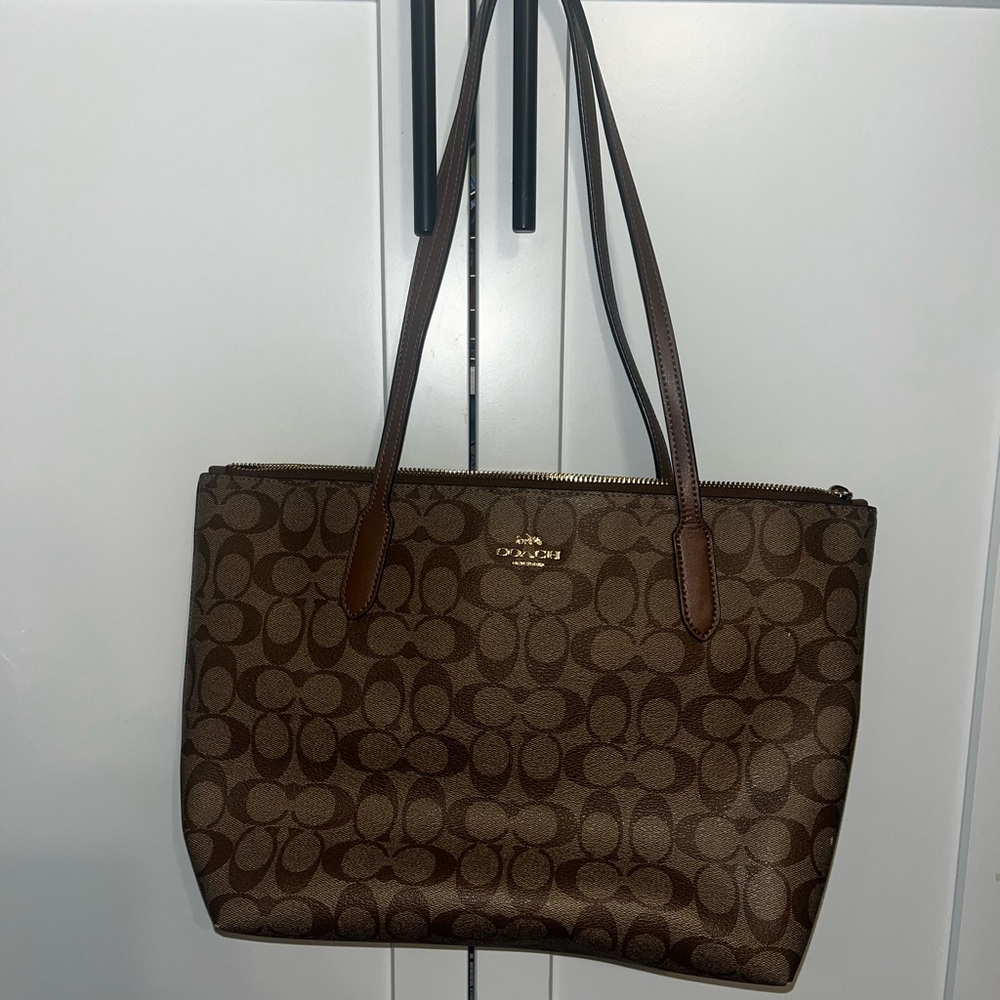 Coach Zip Top Tote Bag In Signature Canvas